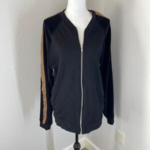 ASOS black bomber jacket with thrown suede striped detail on sleeves size large